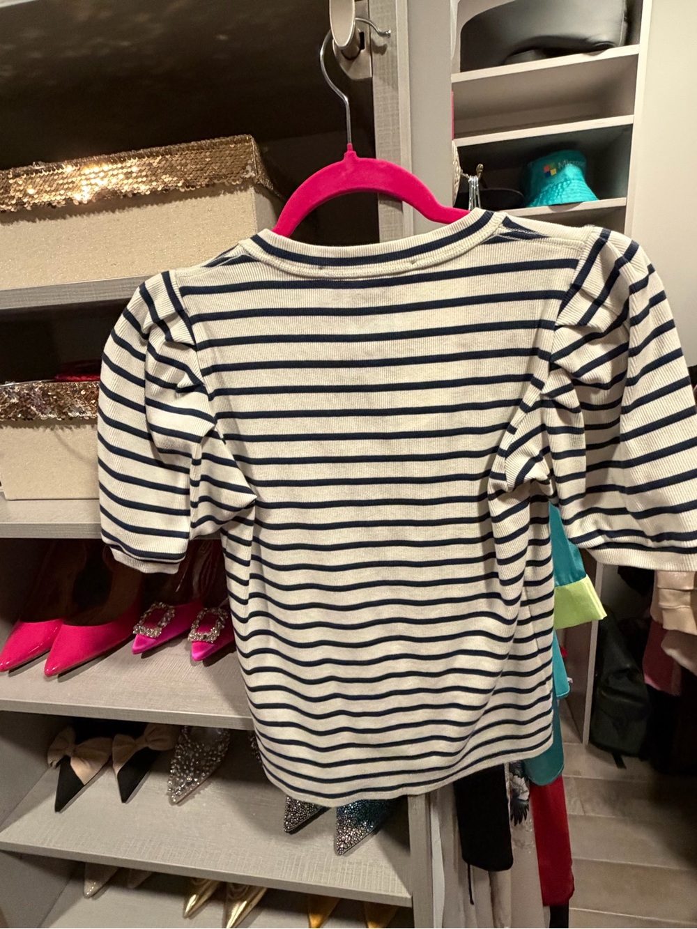Veronica Beard Navy & Cream Striped Scoop Neck Short Sleeve Top - Picture 3 of 3